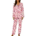 thumbnail image 2 of YTCAMLO Soft Comfy Pajama Sets for Women 2 Piece Cute Love Heart Printed Pjs Button Down Shirts Pants Loose Fit Valentines Lounge Set, Hot Pink1 XL, 2 of 6