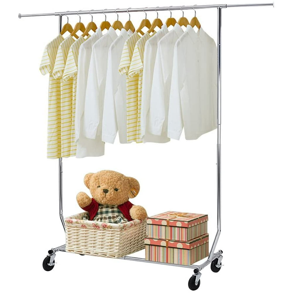 Portable Clothing Garment Rack Chrome Adjustable Height and Length Heavy Duty Collapsible