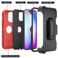 thumbnail image 6 of Xhy iPhone 14 Pro Case with Belt Clip Holster+Screen and Lens Protector Military Grade Heavy Duty 3 in 1 Shockproof Armor Rugged Durable Detachable for iPhone 14 Pro 6.1 inch 2022 Phone - Red+Black, 6 of 6