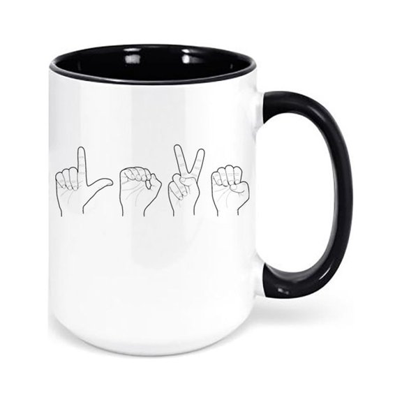 Sign Language Mug, Love Sign Language, Gift For Deaf Person, Finger Spelling, Deaf Coffee Mug, Sign Language Gift, Gift For Deaf Person, BLACK