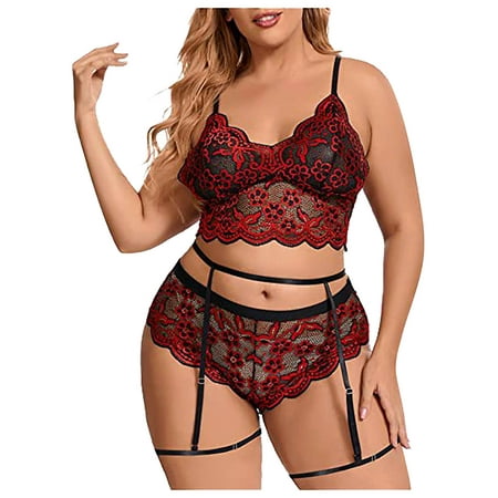 

Penkiiy Plus Size Sexy Women Lace Hollow Out Babydoll Underwear Sleepwear Intimates Thong With Garter Panty Lingerie Set Shapewear for Women Bodysuit Strapless L Red 2023 Summer Deal