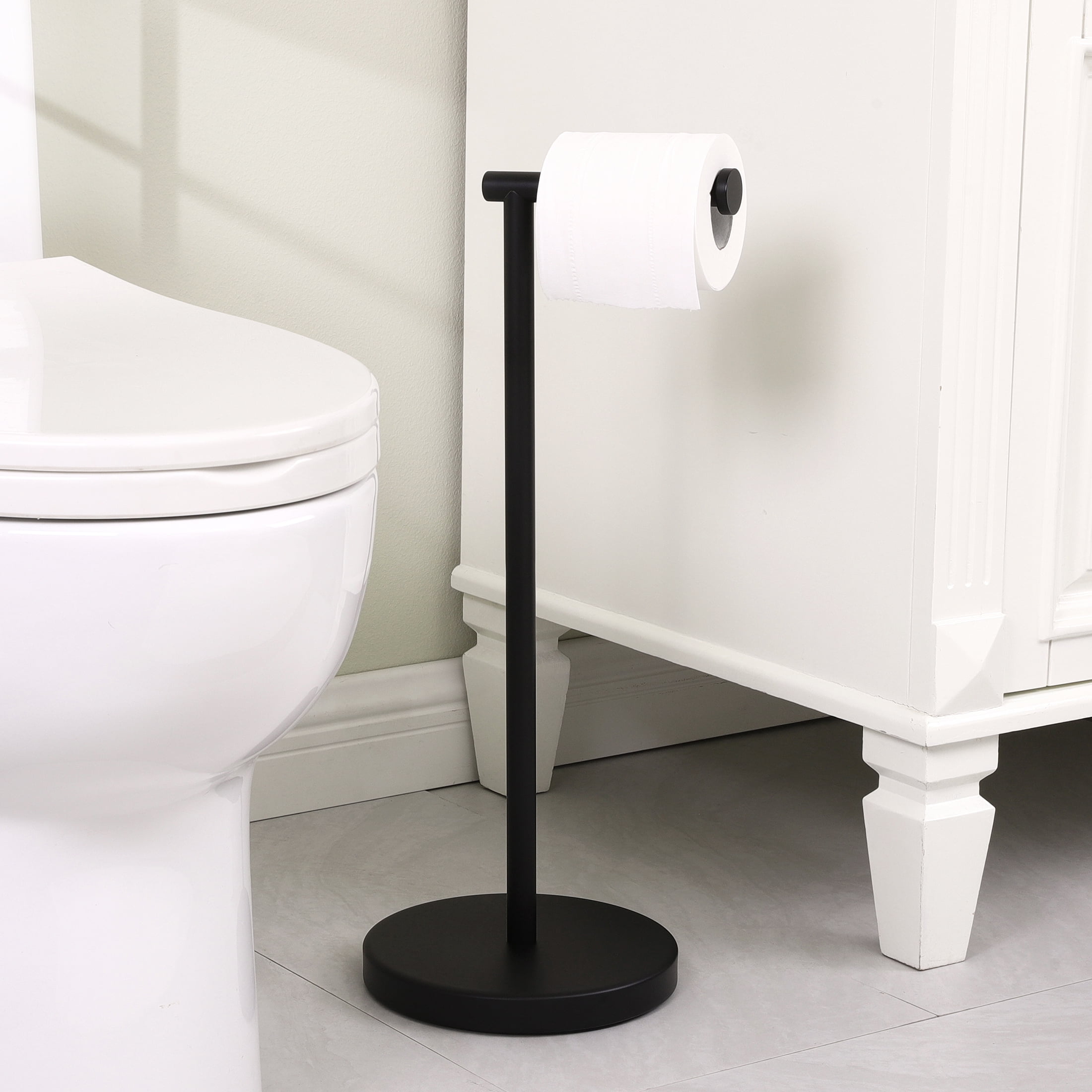 kimzcn Matte Black Toilet Paper Holder Stand Toilet Paper Roll Holder with Shelf Reserve Free Standing Portable Tissue Storag