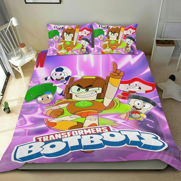 Transformers BotBots Conjunto de sábanas temático, trío de piezas, cómodo y amigable con la piel, diseño único, regalo de decoración para el hogar para familiares, amigos y fans,140cm *210cm