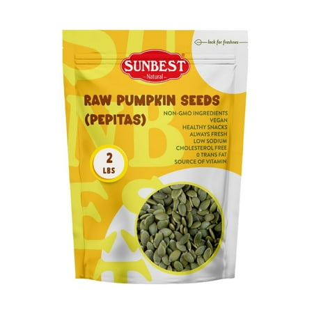 Raw Pumpkin Seeds – 2 Pound  Bulk Bag by Sunbest Natural – Unsalted & Shelled, Whole Pepitas, Ready to Eat, Non-GMO, Vegan, Kosher