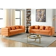 thumbnail image 2 of 3-seater + 3-seater Oversized Sectional Sofa  with Sturdy Gold Polished Metal Legs, Teddy Upholstered Sofa, Deep Seating Sofa with 3 Throw Pillows for Living Room and Apartment,Orange, 2 of 9