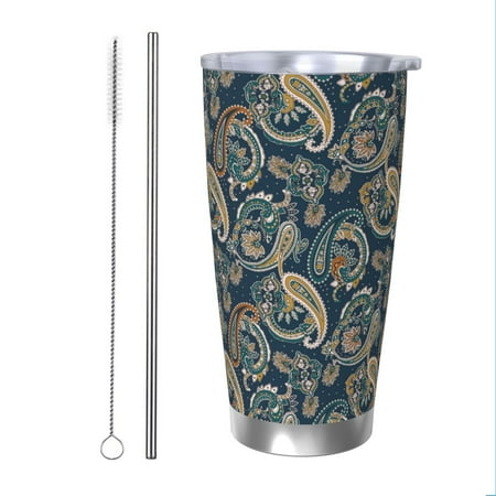 

KLL Indian Paisley 2 Print 40oz Stainless Steel Insulated Car Cup with Spillproof Lid - Keep Your Drink Hot or Cold on the Go-Straw Two-piece Set