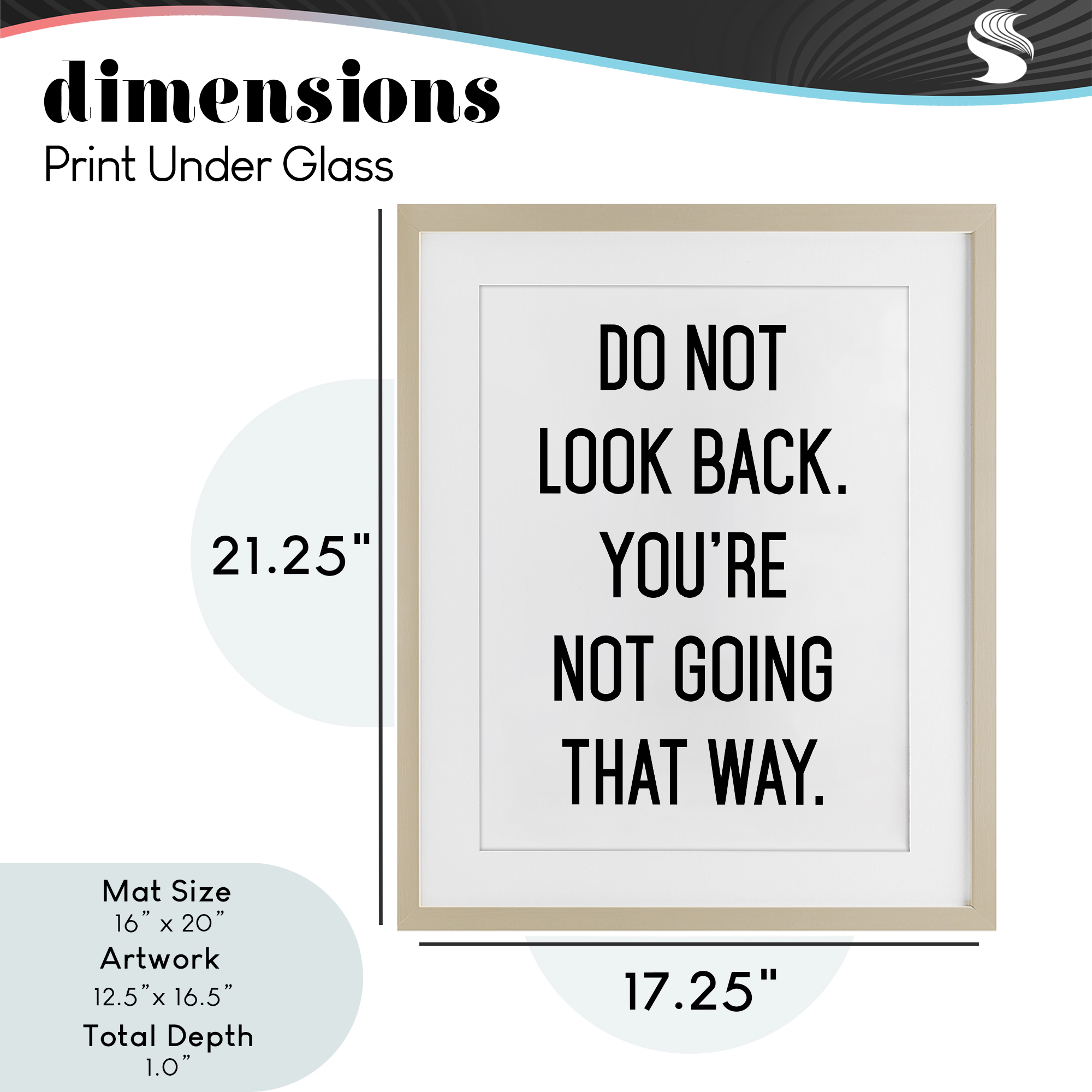 Don't Look Back Motivational Birch Framed Print Under Glass, design by Lettered and Lined