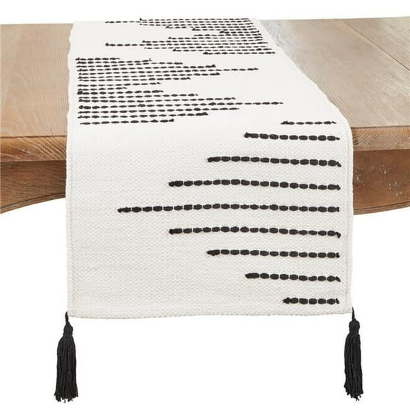 16 x 72 in. Diamond Delight Woven Oblong Table Runner, Black & White