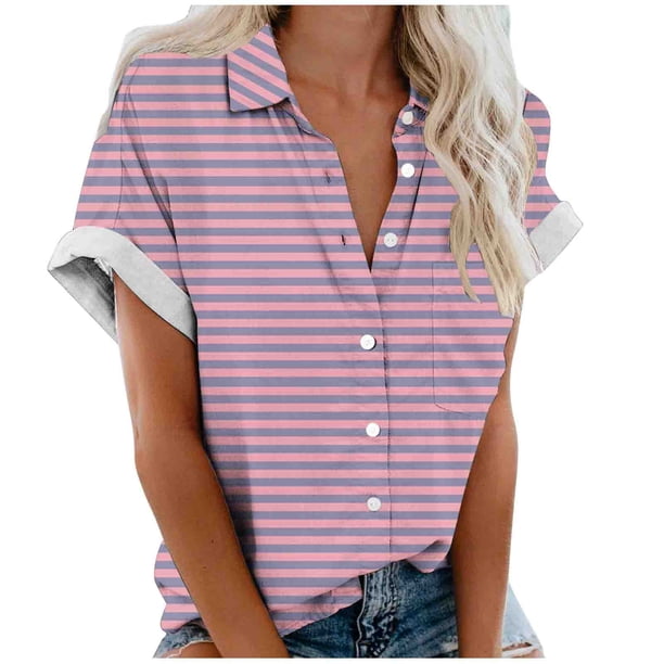 Mujeres Pantalones Cortos Impresos Manga Corta con Cuello en V Blusa Superior, Casual Y Elegante Corto para las Mujeres Verano Casual