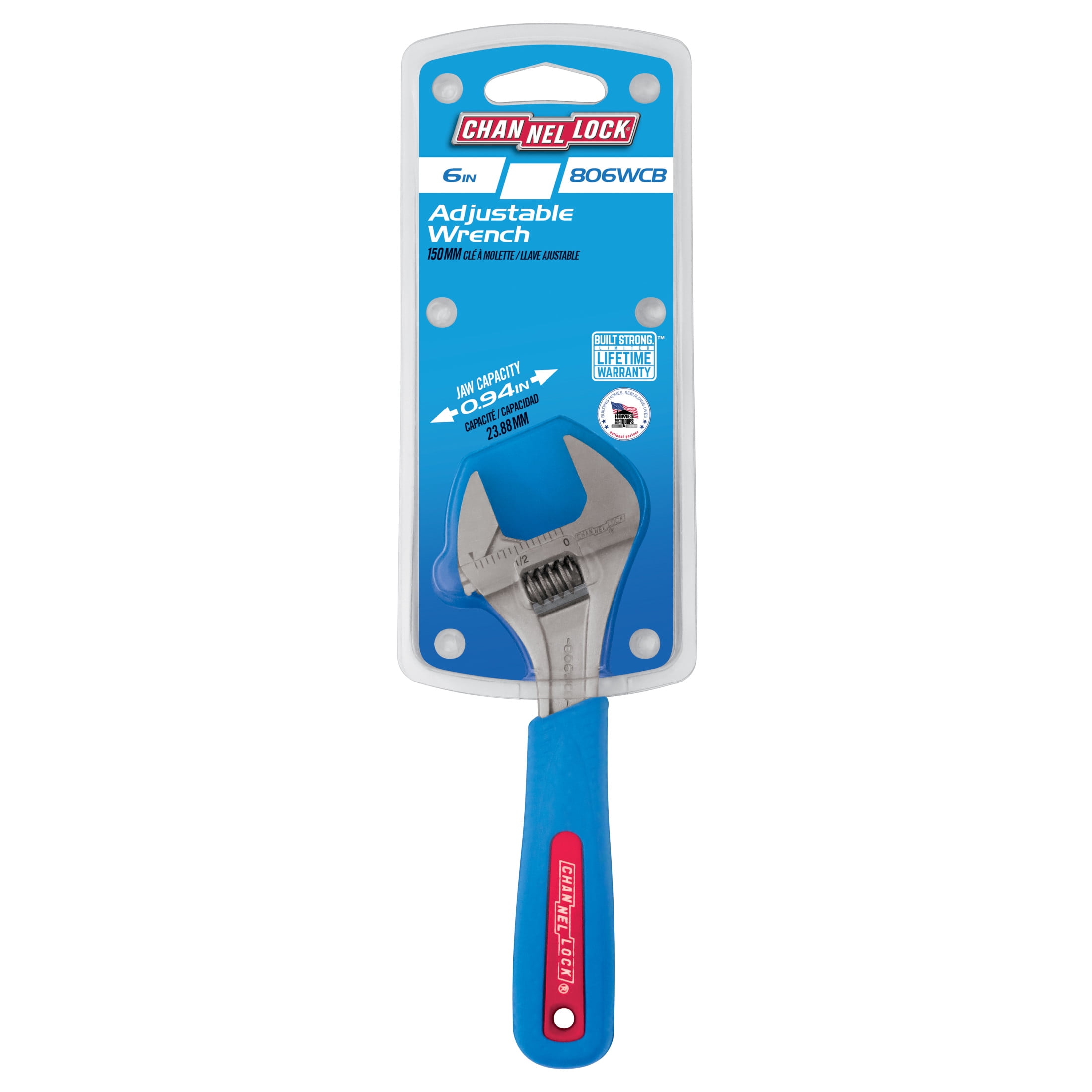 CHANNELLOCK 6-inch CODE BLUE Adjustable Wrench, Precise .94-inch Wide Mouth Jaw Capacity (806WCB)