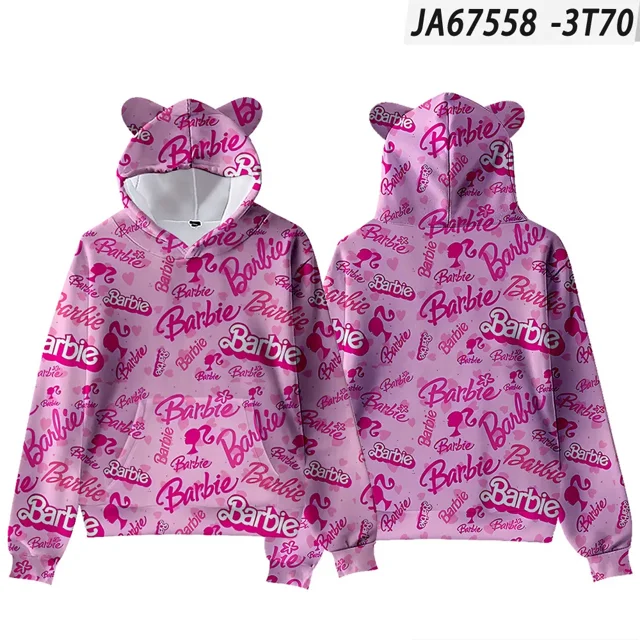 MINISO Barbie The Movie Peripheral Two-dimensional Children‘s Kawaii Cat Ears Pullover Hooded Sweatshirt Is The Best Gift