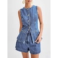 thumbnail image 3 of Women's Denim 2 Piece Set Casual Business Sleeveless Jean Blazer Vest Tops and Shorts Outfit Tracksuits, 3 of 7