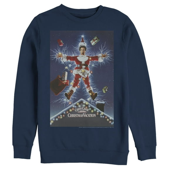 Men's National Lampoon's Christmas Vacation Electrified Poster Sweatshirt Navy Blue Large