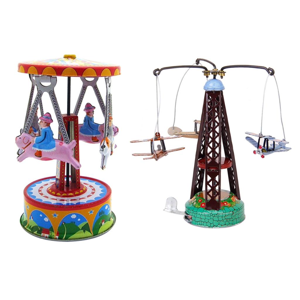 Retro Clockwork Wind Up Toys 4 Man in Carousel Tin Toy Collectible Xmas Gift 