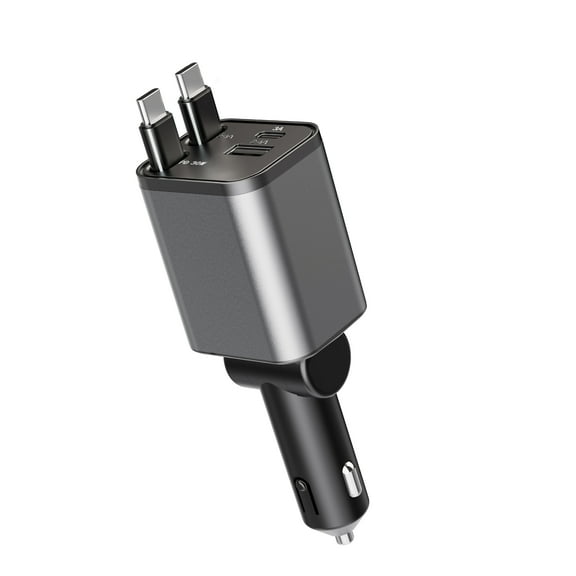 IJS 4 in 1 Retractable Fast Car Phone Charger | PD 30W Type-C, Compatible with Galaxy, Apple, Pixel