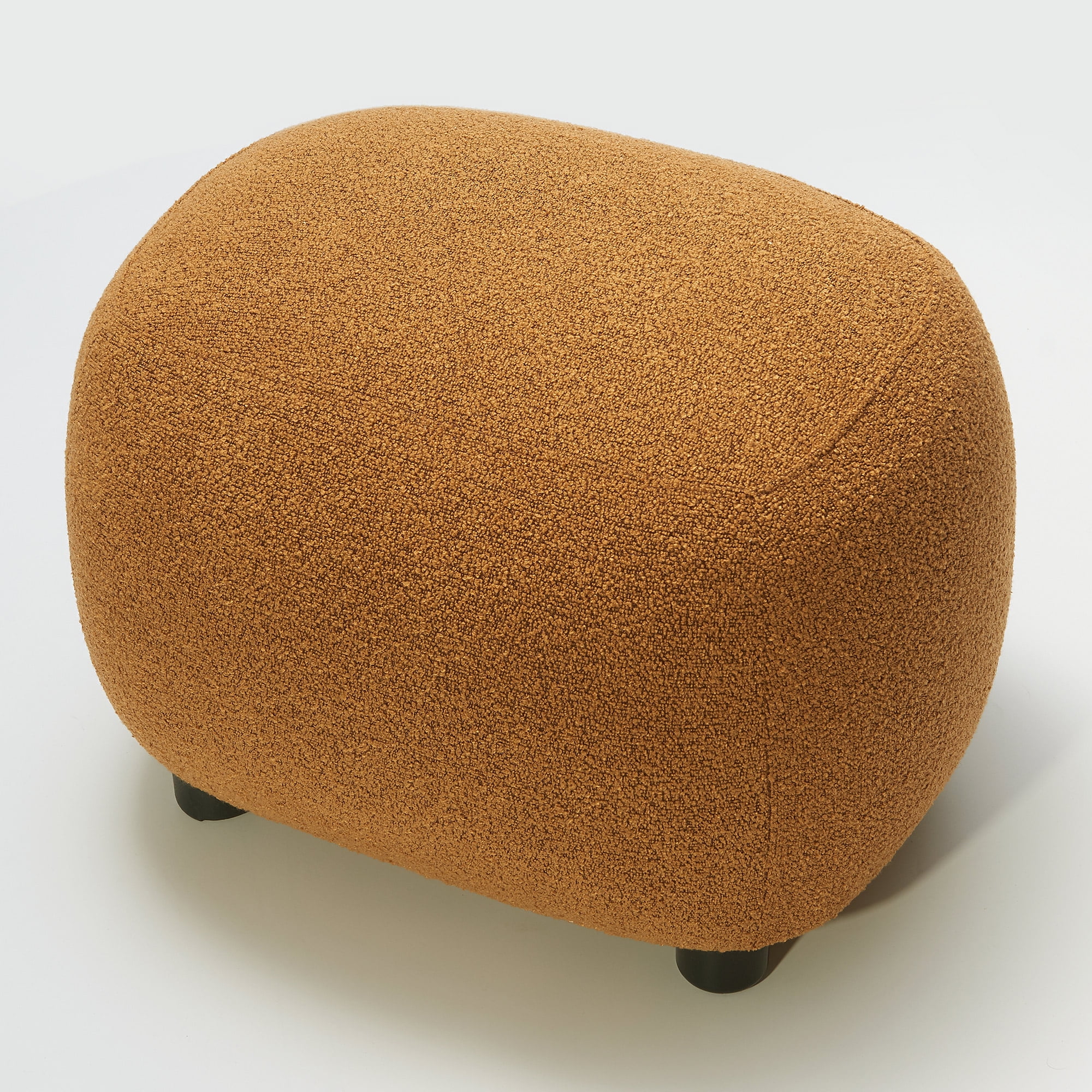 Round Boucle Upholstered Ottoman Chair, Footstool with Soft Padded Seat, Fully Assembled Modern Sofa Couch Footrest, Extra Seating for Bedroom Entryway, Brown(18.5" D x 23" W x 16.5" H)
