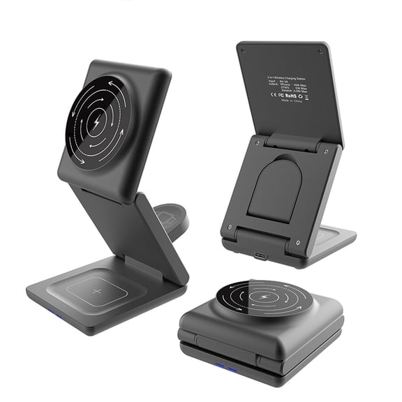 Foldable 3 in 1 Charging Station Compatible with Apple Devices, 15W Fast Magnetic Wireless Charger, Magnetic Travel Charger Stand Compatible with iPhone 14 13 12 11 Series, Apple Watch, AirPods