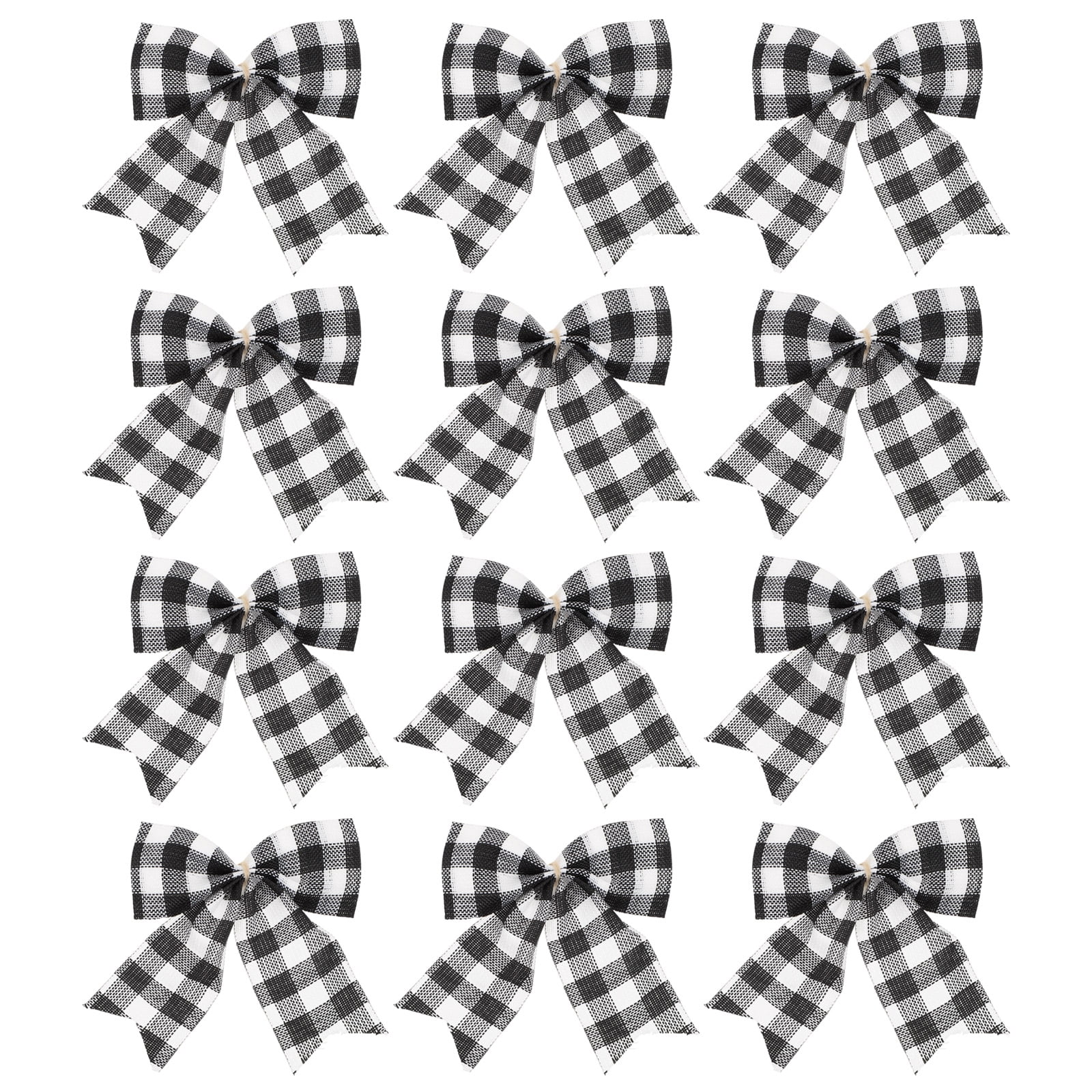 OUNONA 12Pcs Christmas Black White Plaid Bow Ornaments For Xmas Party ounona-12pcs-christmas-black-white-plaid-bow-ornaments-for-xmas-party
