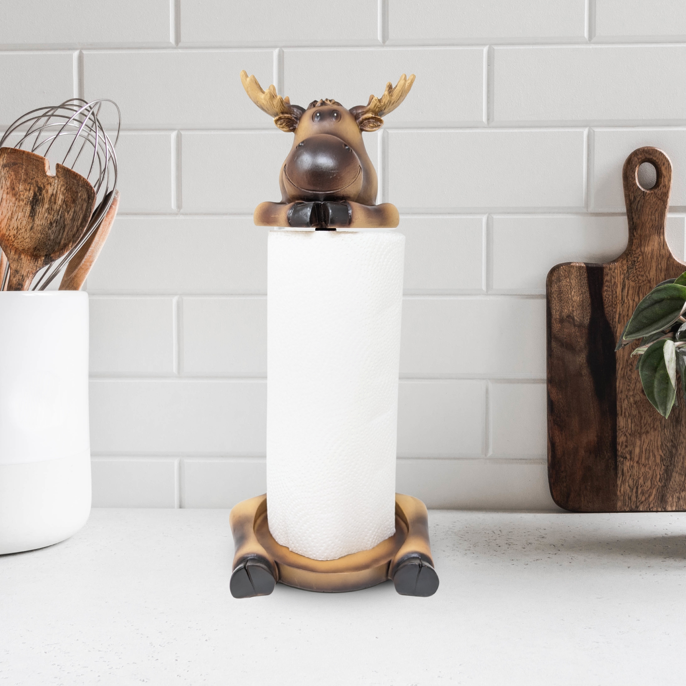 Moose Paper Towel Holder – Rustic Resin Freestanding Kitchen Countertop Paper Towel Stand – Lodge, Cabin, Farmhouse, or Woodland Decor – Funny Animal Kitchen Accessory & Moose Lover Gift Idea