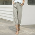 thumbnail image 3 of Women's Cropped Pants Summer Fashion Casual Elastic Waist Fashion Vacation Wear Beach Vacation Cropped Pants Clothes Casual Pants for Women for Work Tall Women's Casual Pants High Waist Self Tie Pants, 3 of 6