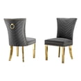 thumbnail image 1 of Ensemble de 2 Chaises Rembourrées en Velours Gris Foncé avec Pattes en Acier Inoxydable Doré, 1 of 2