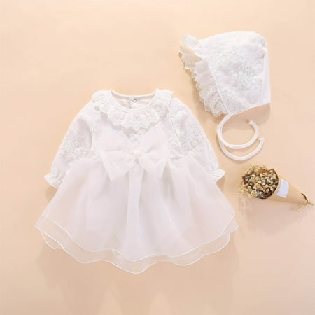 

Hbdhejl Toddler Girls Dress Baby Solid Color Autumn Print Long Sleeve Hat Romper Princess Dress Clothes White 9-12 Months