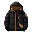 thumbnail image 1 of Men's Solid Color Hooded Detachable Zipper Multi-Pocket Cargo Thickened Long Sleeve Parka, 1 of 7
