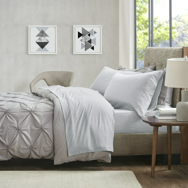 Comfort Classics Heathered Cotton Jersey Knit Sheet Set, Light Grey