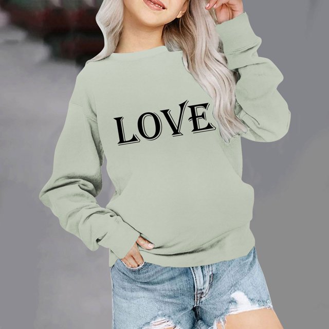 Milgrthf Chandail en Molleton Graphique Lettre de la Saint-Valentin pour Filles Mignon Manches Longues Col Rond Chandail Vert 11 Ans