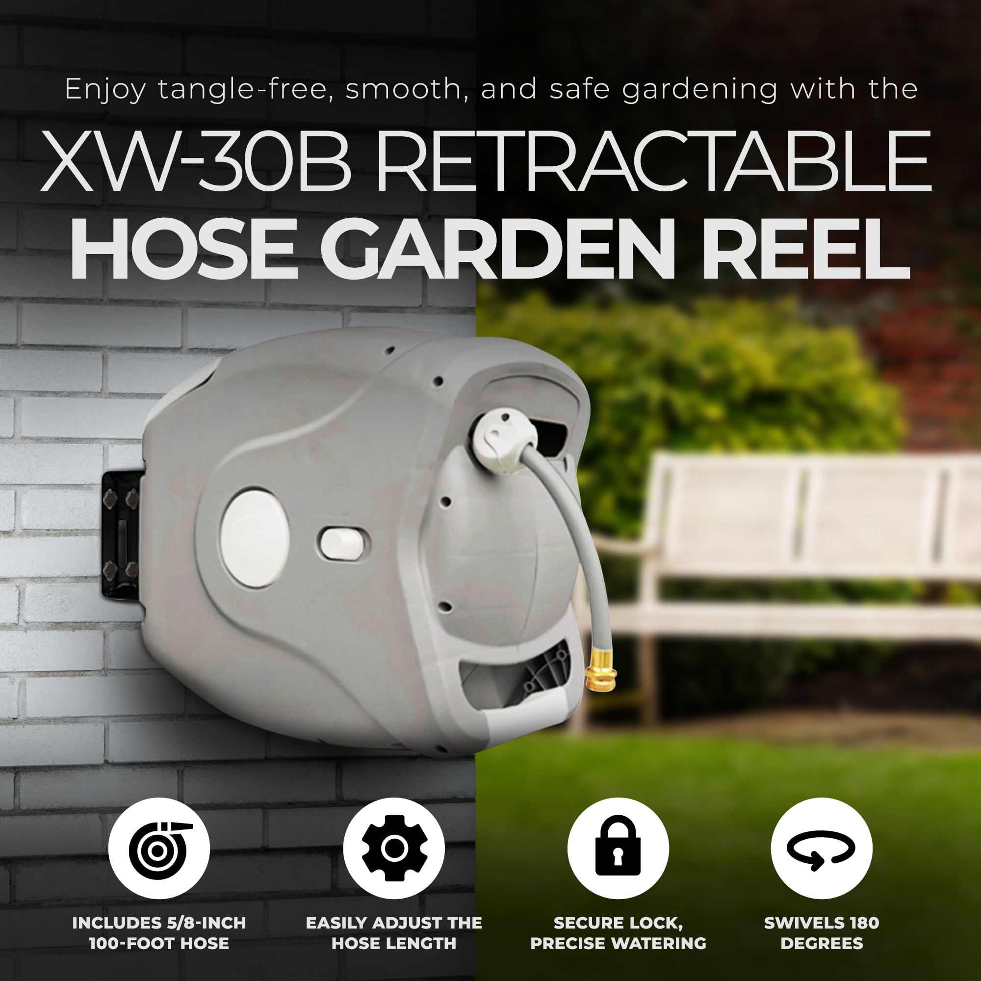 Sunneday XW-30B Wall Mounted Plastic Retractable Hose Reel Holds 100 Feet
