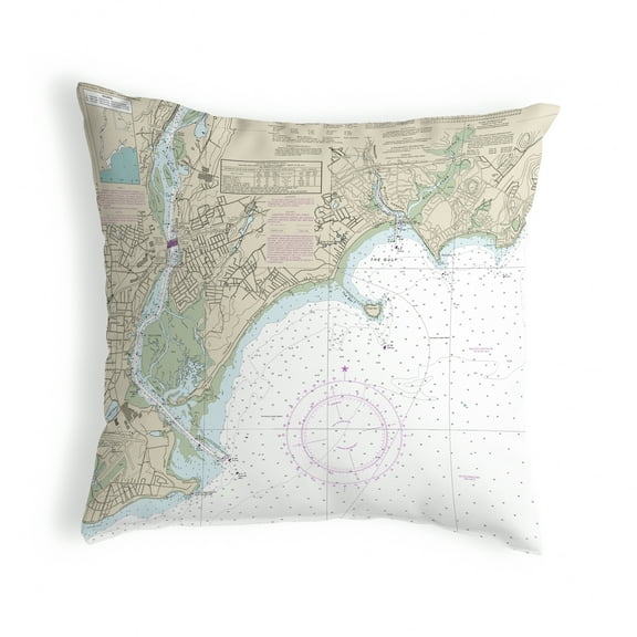 Betsy Drake Interiors North Long Island Sound, NY Nautical Map Noncorded Indoor/Outdoor Pillow 18x18
