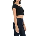 thumbnail image 2 of Womens Trendy Solid Color Basic Scooped Neck and Back Crop Top Black Medium, 2 of 3