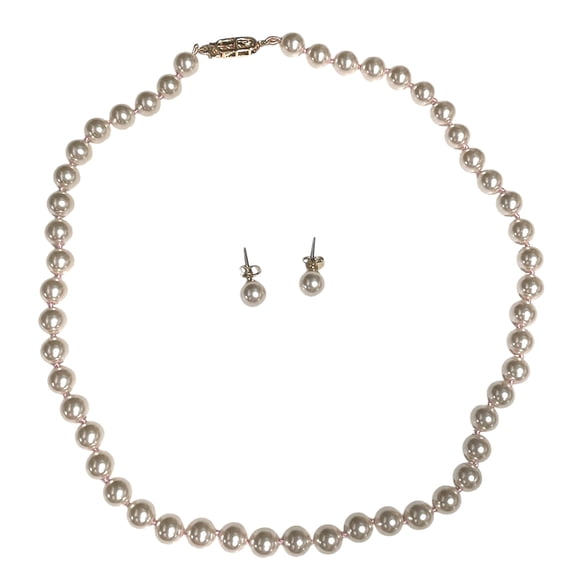Set 2 Piezas Collar y Aretes Perla de Mallorca 8mm 45cm | Rosa - Beige