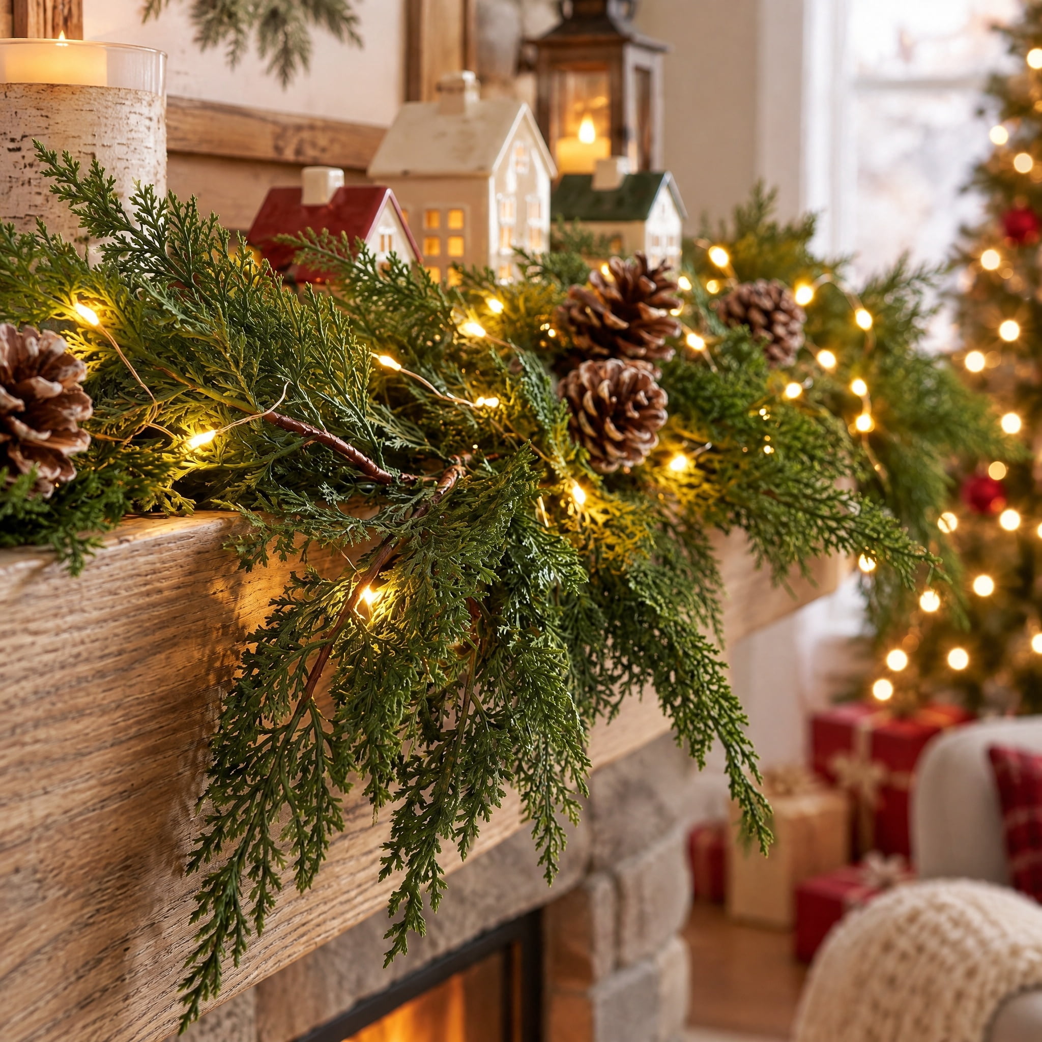 My Texas House Natural Feel Cedar Unlit Artificial Christmas Garland, Green, 9'