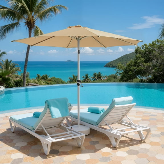 Patio Umbrella, 9 FT Outdoor Umbrellas Waterproof for Pool Table Deck Porch Yard Garden, Market Umbrella with 8 Sturdy Ribs, Push Button Tilt and Crank