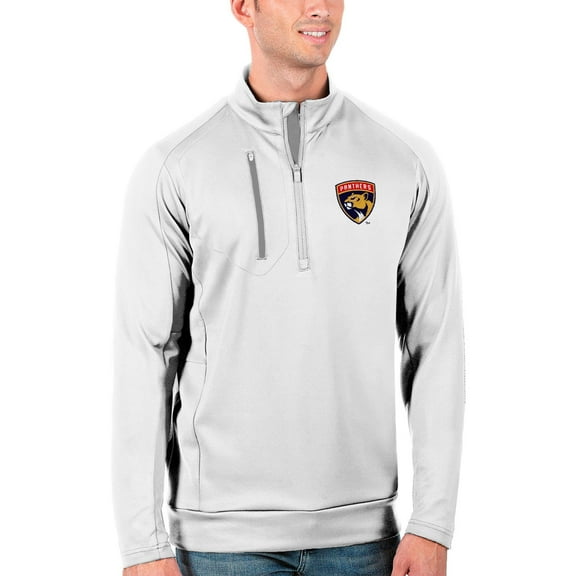 Men's Antigua White/Silver Florida Panthers Generation Quarter-Zip Pullover Jacket