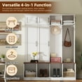 thumbnail image 5 of Farmhouse Hall Tree with 4 Hidden Hanging Hooks, Versatile Walnut Seating Bench with 8 Doors, Entryway Shoe Cabinet with Open Compartment for Living Room, 5 of 9