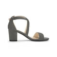 thumbnail image 3 of BLISSFUL STEP Women's Open Toe Cross Strap Mid Block Heel Sandals Gray 8, 3 of 8