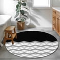 thumbnail image 3 of Round Rugs 4Ft, Black Grey Round Area Rug Washable Indoor Throw Carpet, Geometric Chevron Print Wavy Striped White Soft Non Slip Circle Rug for Kitchen Nursery Room Home Decor Aesthetic, 3 of 8