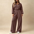 thumbnail image 6 of Zynoxe Womens Sweatsuits 2 Piece Set Comfort Drawstring Hooded Sweatshirt & Elastic High Waist Wide Leg Pants Suit Versatile Casual Track Suits Fashion Solid Color Suit Set with Pockets L, 6 of 10