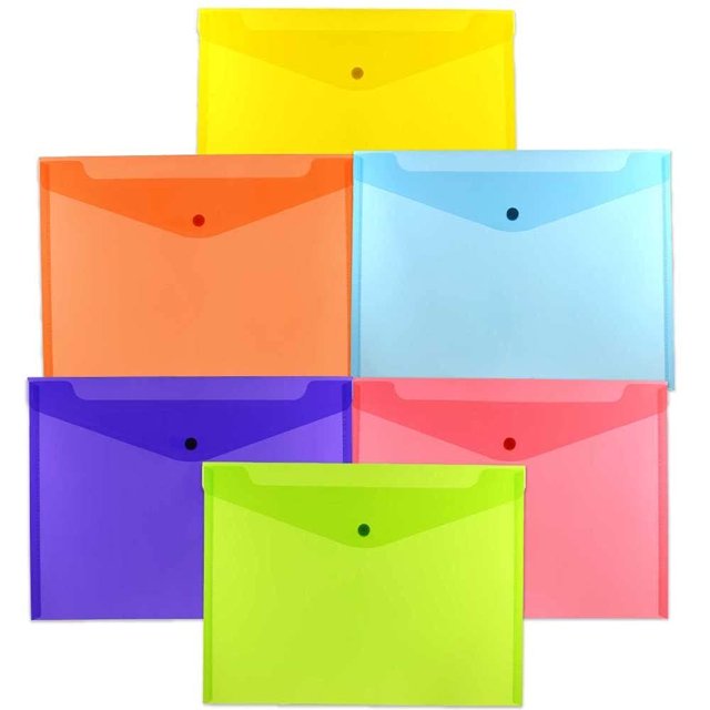 JAM PAPER Sobres de plástico con cierre a presión - Folleto legal - 9 3/4 x 14 1/2 - Colores surtidos - Paquete de 12