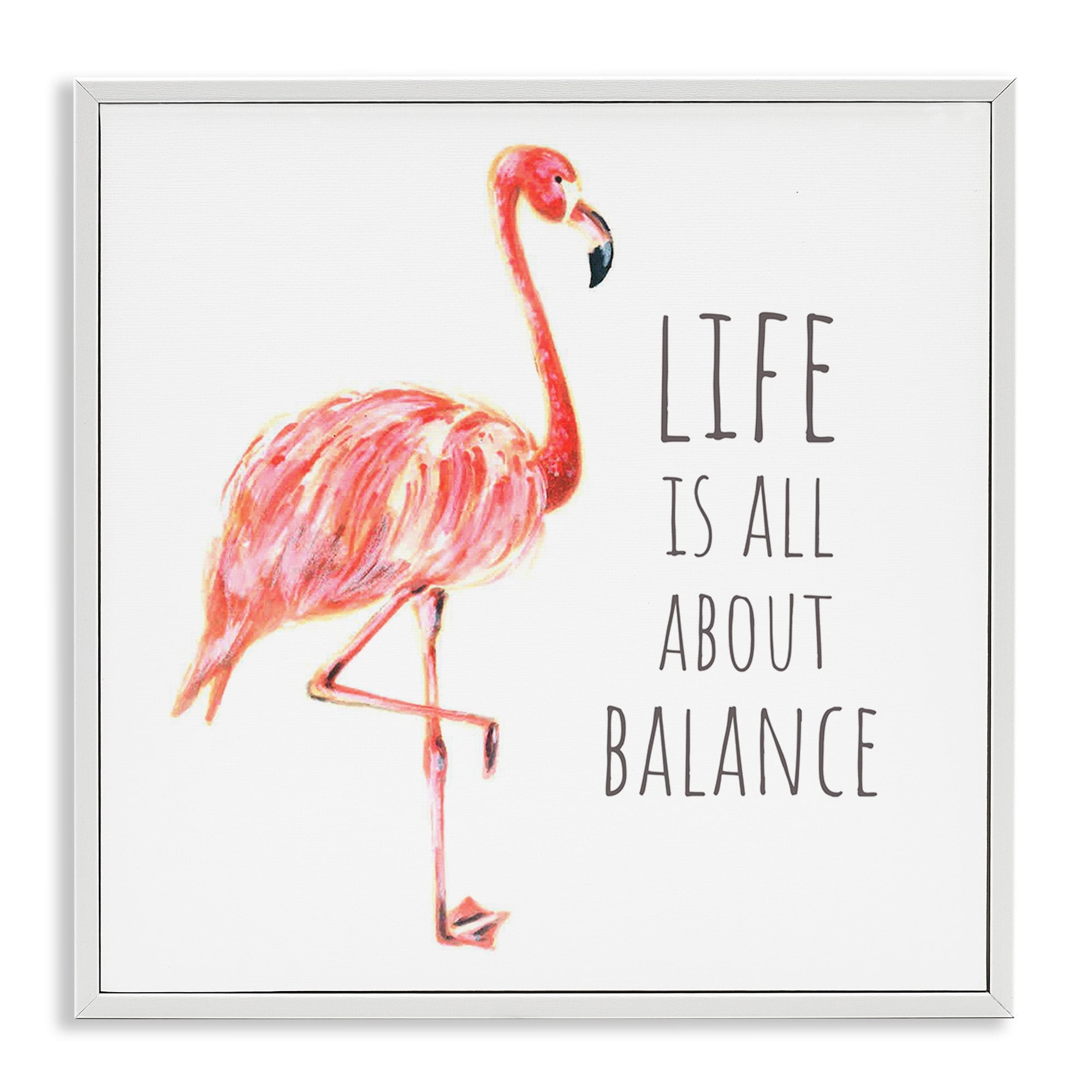 Stupell Industries Life is About Balance Motivational Phrase Pink Flamingo, 12 x 12,Design by Reesa Qualia