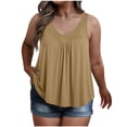 thumbnail image 3 of DDAPJ pyju Womens Plus Size Tank Tops Sleeveless Hide Belly Shirt Flowy Pleated Tunics Summer Casual Blouses Khaki XXXXXL, 3 of 6