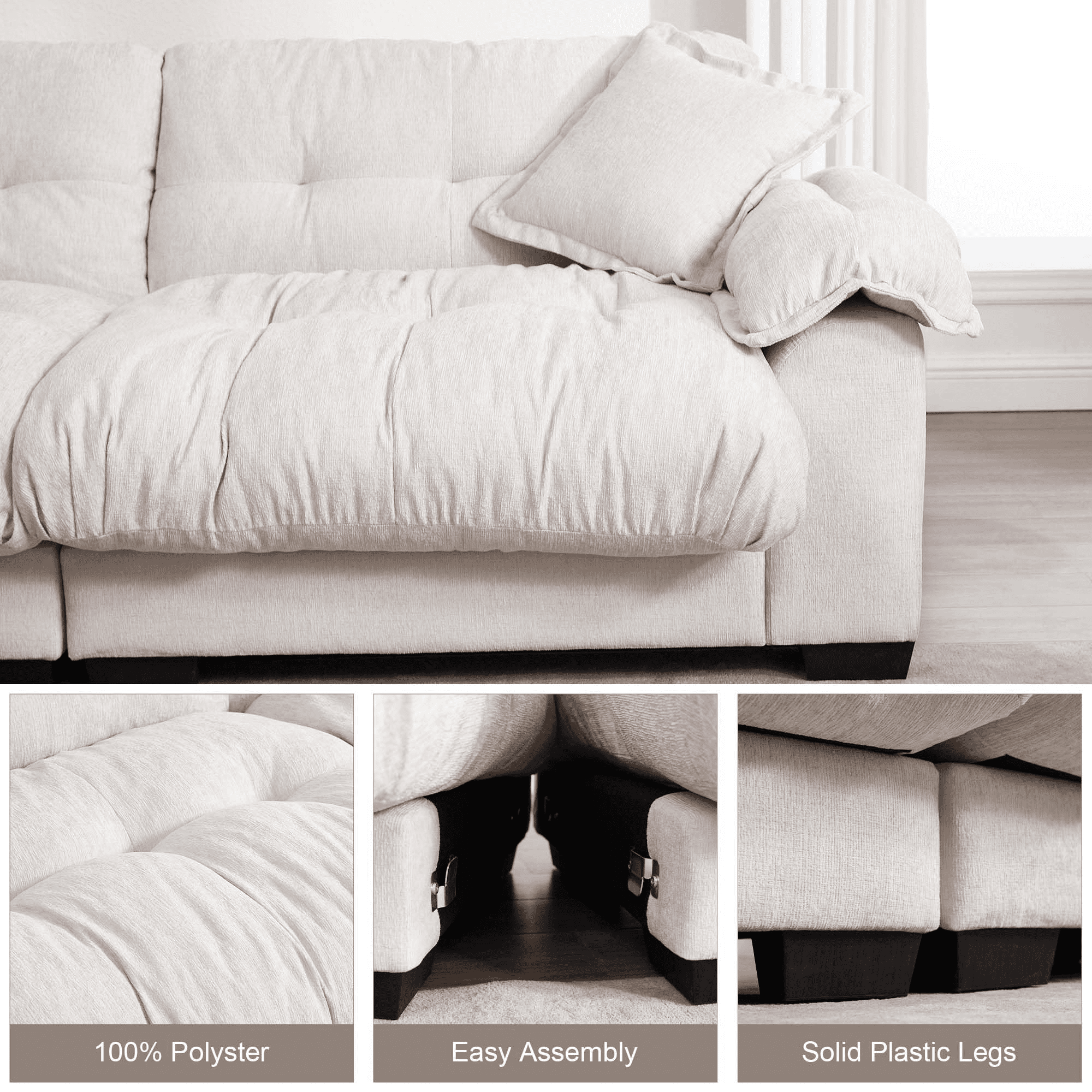 GNIXUU 90.5" Oversized Loveseat ,Chenille Modern Cloud Couch Loveseat for Small Spaces, 2 Seater Sofa Comfy Sleeper Sofas Easy Assembly for Living Room ,Study Room, Office,Beige