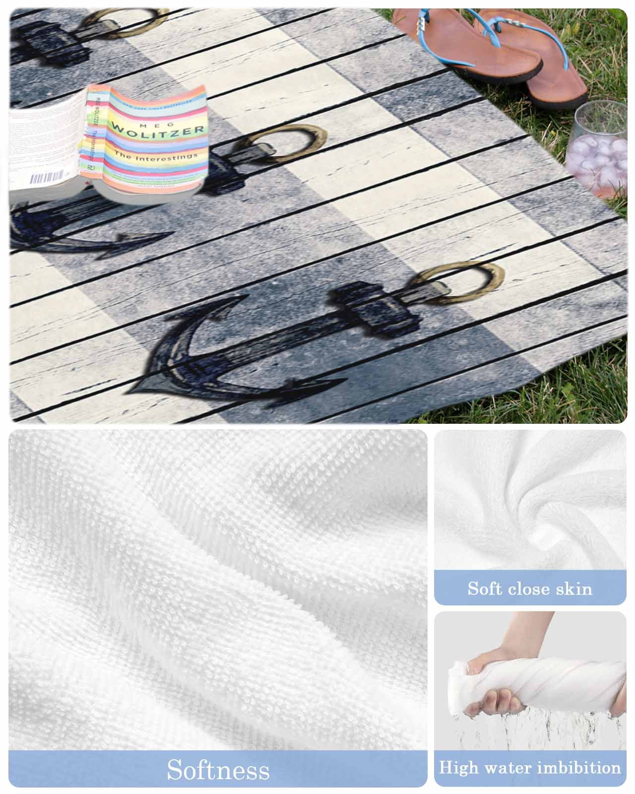 Navy Blue Nautical Beach Towels Oversized Super Absorbent, Coastal Blue Striped Vintage Lightweight Bath Towel Quick Dry Sets For Bathroom/Pool/Rv Camping/Beach Play/Gym Room/Picnic 30"x60"