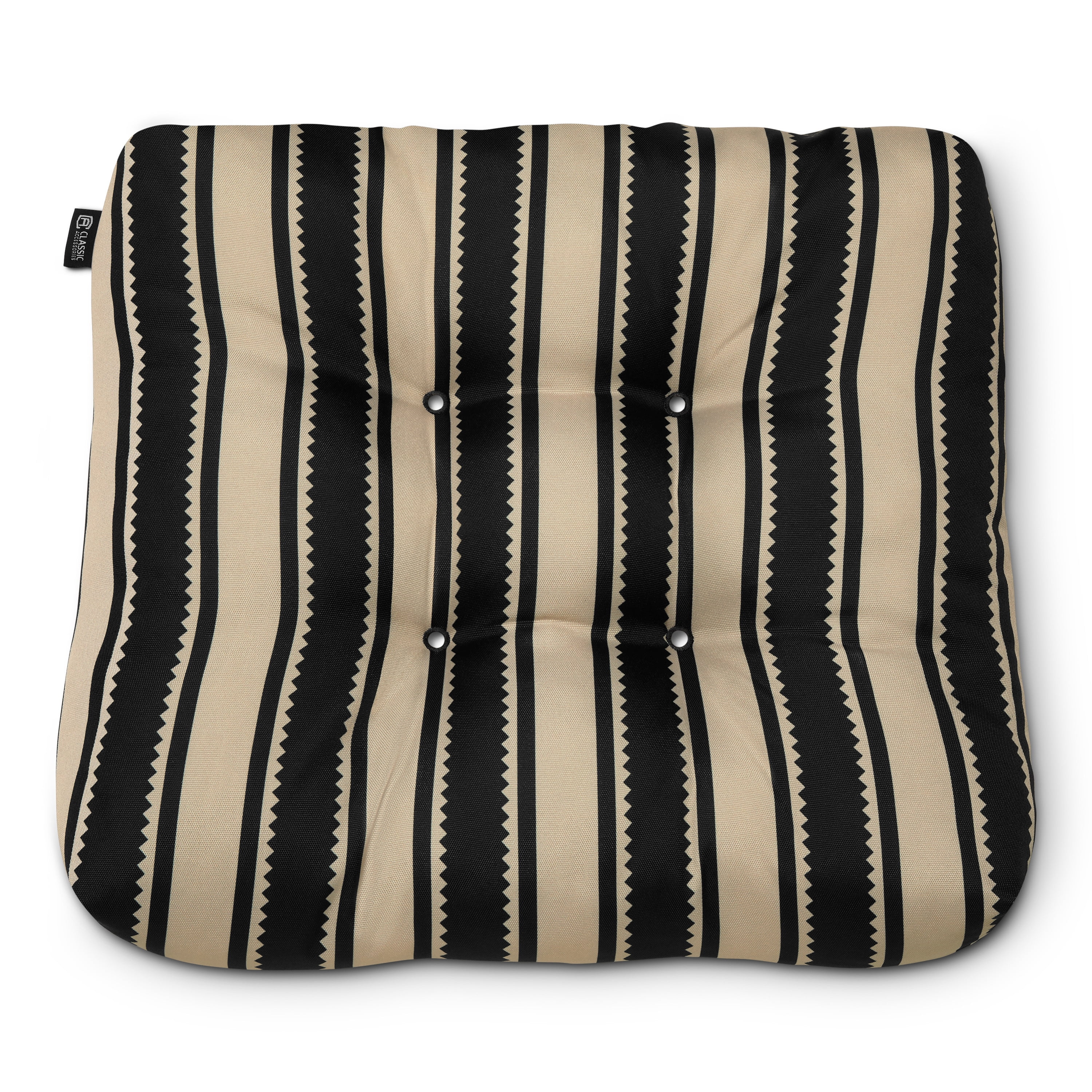 Classic Accessories Water-Resistant Square Patio Seat Cushions, 19 x 19 x 5 Inch, 2 Pack, Black Sedona Stripe