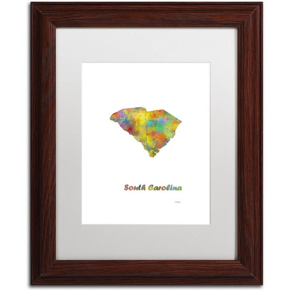 Trademark Fine Art "South Carolina State Map-1" Canvas Art by Marlene Watson, White Matte, Wood Frame