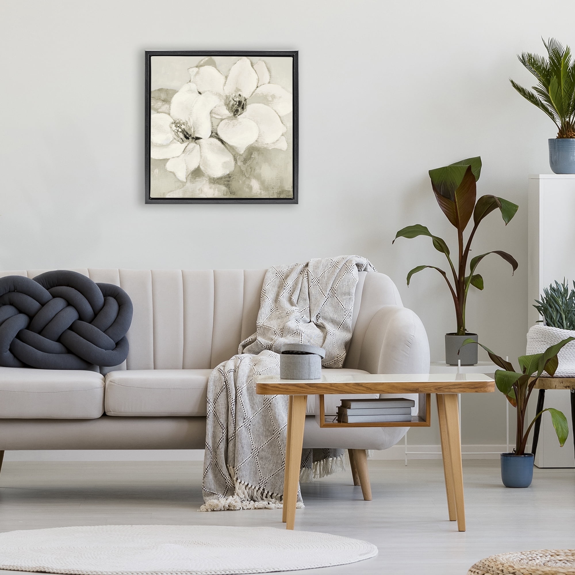Stupell Industries Subtle Beige Magnolias Black Framed Floater Canvas Wall Art, design by Lanie Loreth