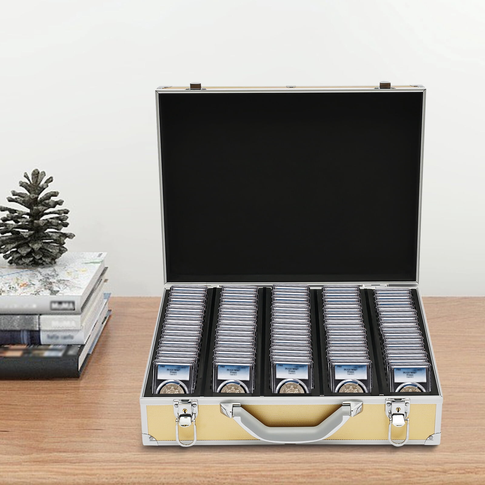 BEST Gold Storage & Display Aluminum Alloy Box Case Holds 100 Coin Holders Slabs 16.5*12.5*4.5