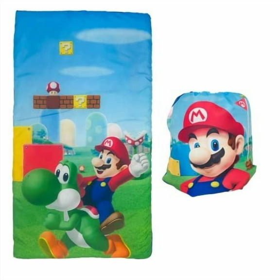 Super Mario 2 Piece Kids Sleeping/Slumber Bag & Sling Bag Set, 46"L X 26"W